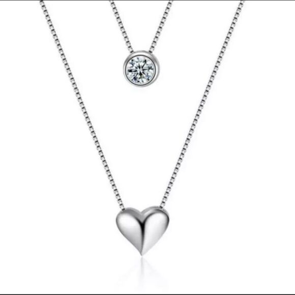 💎A013💎 NEW 925 STERLING SILVER DIAMOND & HEART NECKLACE - Picture 2 of 6